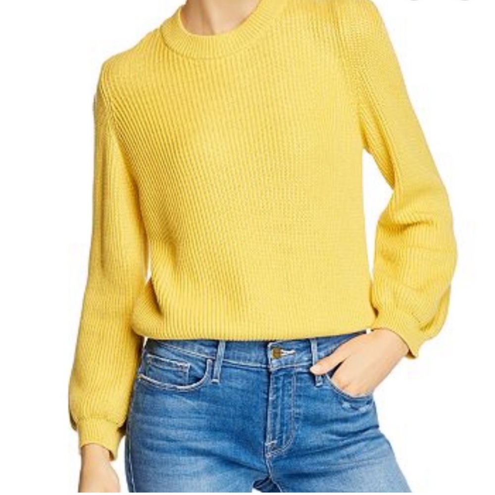 FRAME 🌼 Puff-sleeve Ribbed Crewneck Sweater In Citrine - S